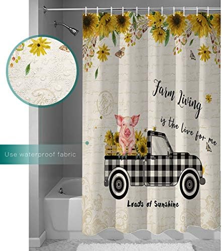 Waterproof Bathroom Curtain Set Buffalo Check Plaid with 12 Hooks TocaHome