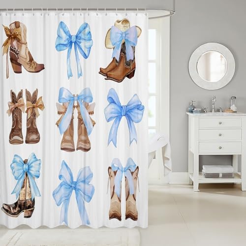 Feelyou Bowknot Shower Curtain Set 72x72 Western Decor Pale Blue