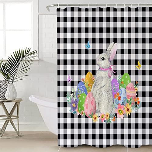 Waterproof Bath Curtain Cute Rabbit Design Machine Washable 66x72