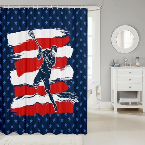 MTGAnyz72x72in Waterproof Lacrosse Shower curtain Set with 12 Hooks Durable and Stylish