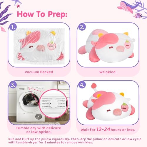 Mewaii Cute Cow Plush Pillow Kawaii Strawberry Cuddle Comfy for Kids Girls