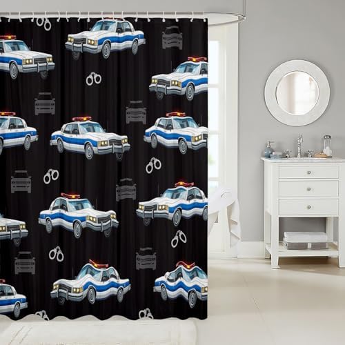 Stylish Police Car Shower Curtain Durable Water-Resistant Design