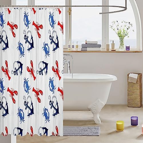 Nautical Anchor Washable Shower Curtain 72x72 for Kids