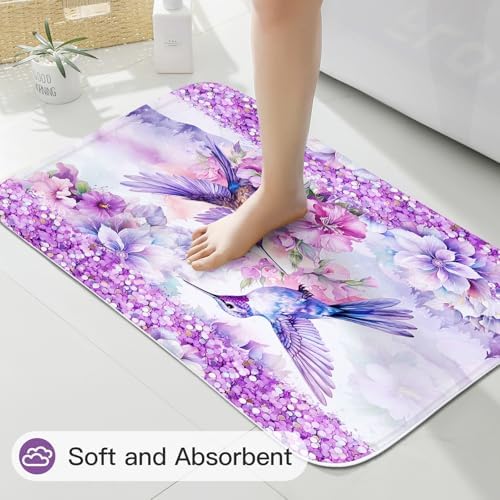 4-Pcs Purple Hummingbird Bath Decor Set with Rugs