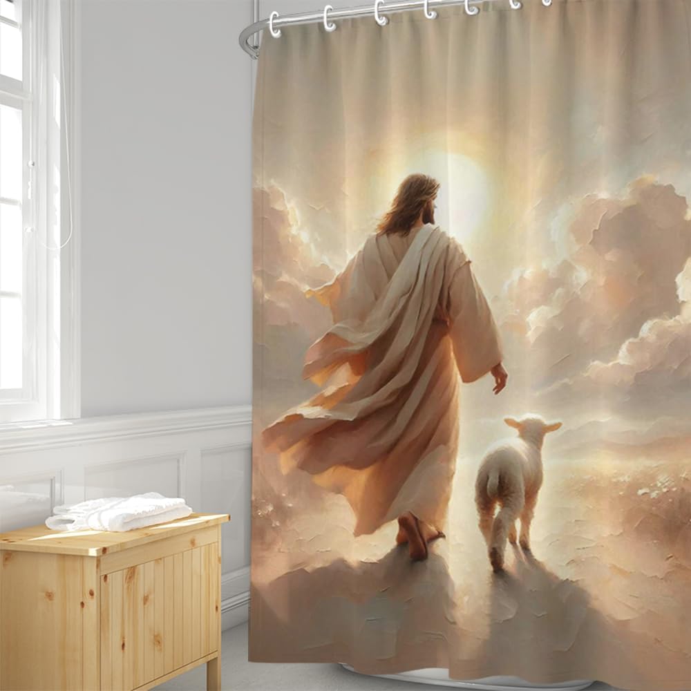 Savior Heal Comfort Womens Bathroom Curtain Jesus Hugging Fabric Design 72x72