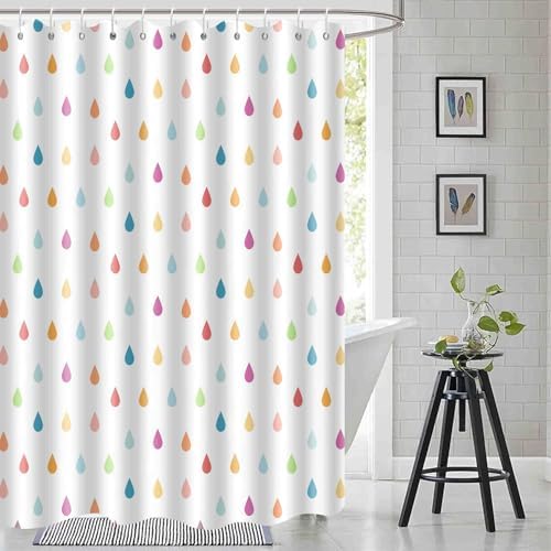 Retro Cute Kids Shower Curtain Set with Raindrop Design