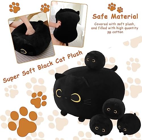 Black Cat Stuffed Animal with Four Squishy Babies