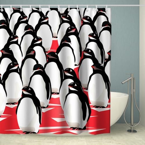 OTRANTO Black and White Penguin Shower Curtain Set