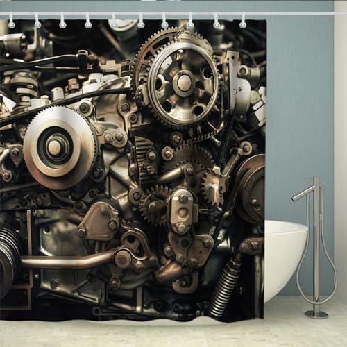 Steampunk Style Gear Wheel Shower Curtain