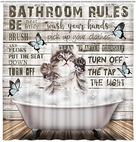 JAWO Hilarious Cat Shower Curtain for Kids - Fun Durable