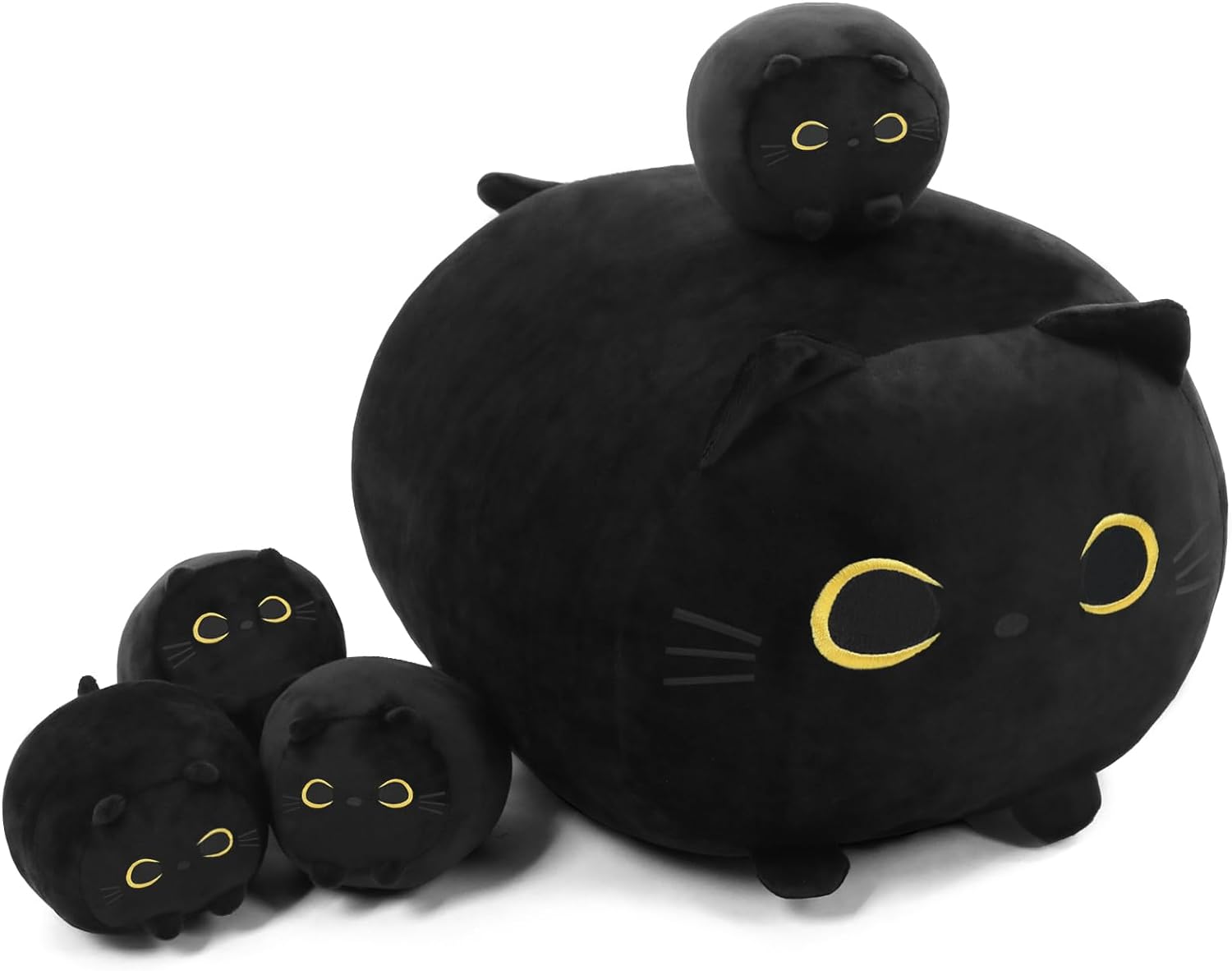 Black Cat Stuffed Animal with Four Squishy Babies