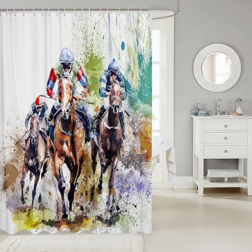 Manfei Horse Race Shower Curtain Set for Kids and Adults