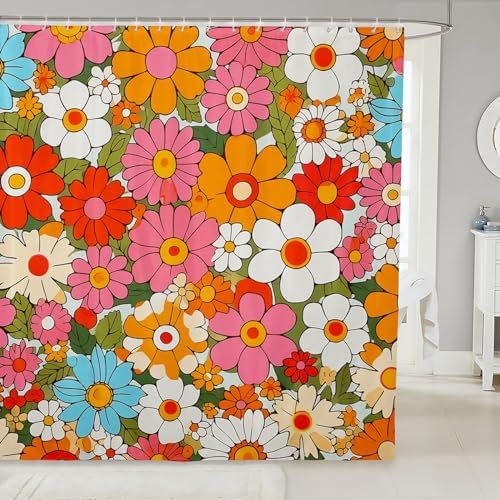 Groovy Bohemian Flora 70s Bathroom Shower Curtain Set