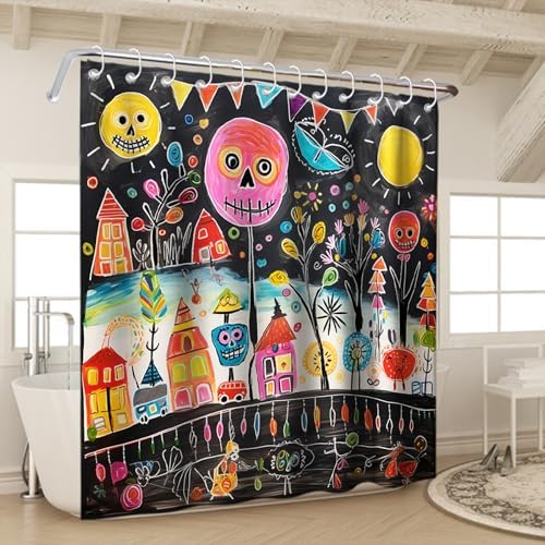 OTRANTO Funny Abstract Skull Shower Curtain Set