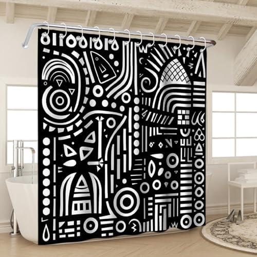 Elegant Geometric Black White Shower Curtain