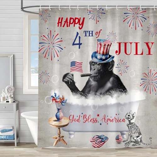 Patriotic Monkey 4th of July 70-inch shower curtain with American Flag design