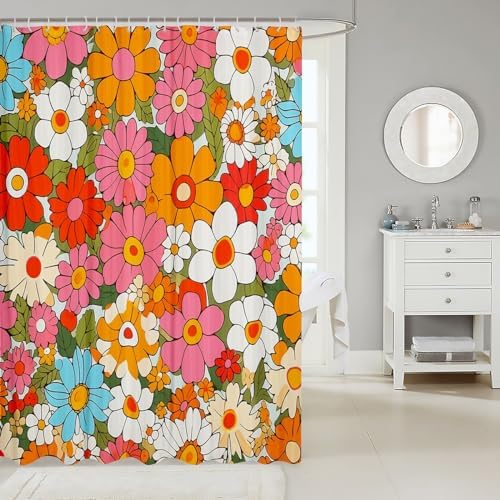 Groovy Bohemian Flora 70s Bathroom Shower Curtain Set