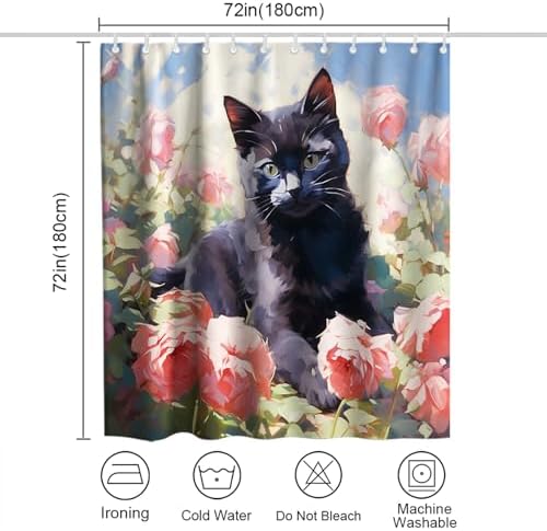 Cute Black Cat Rose Theme kids shower curtain