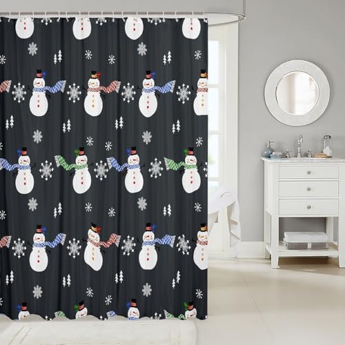 Feelyou Christmas Bath Curtain 72x72 Snowman Snowflake Shower Curtain Set Dark Grey