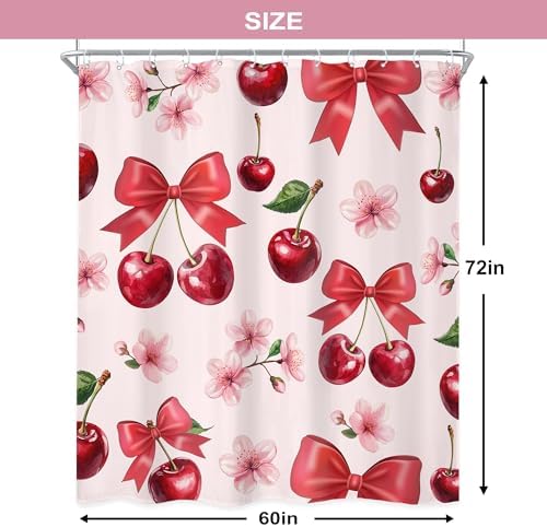 Pink Bow Cherry Shower Curtain 60x72 In