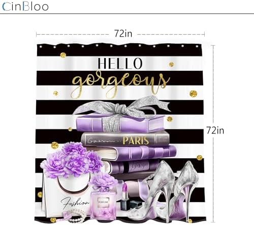 CinblooBlack Purple shower curtain set