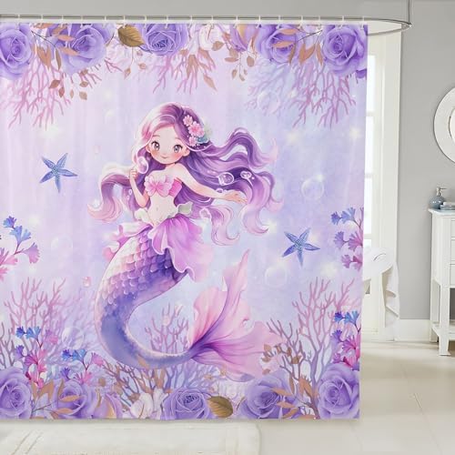 Cute Mermaid Bath Curtain Set
