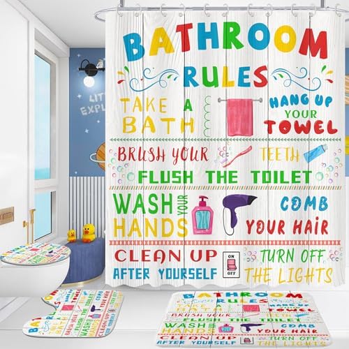 Fun bath time with 4pc Pinpai Kids Shower Curtain Set