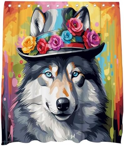 Spotlight - Cute Wolf Floral Bathroom Shower Curtain Set