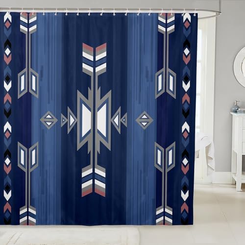 Boho Style Tribal Kids Bathroom Curtains - 72 x 84 Navy Blue