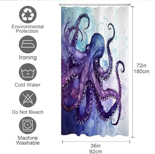 Nautical Octopus Shower Curtain Set machine washable waterproof