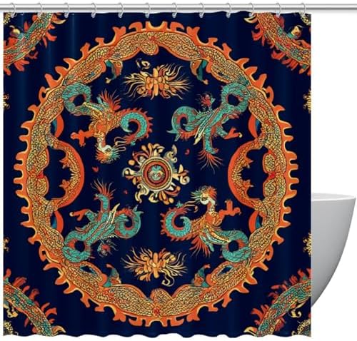 Elegant 12-Hook Waterproof shower curtain with dragon pattern