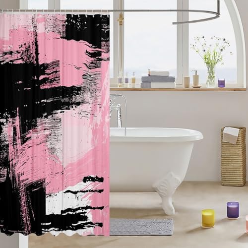 Feelyou Black Pink Bath Curtain Set for Boys Teens - Modern Design 72x72
