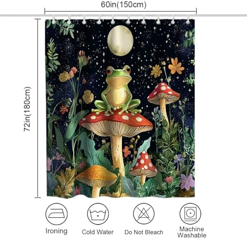 OTRANTO Kids Mushroom Shower Curtain Floral Animal Set with Hooks 60Wx72H Design