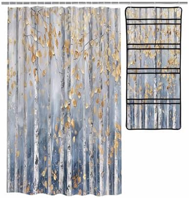 EZON-CH Nostalgic Yellow Shower Curtain Organizer