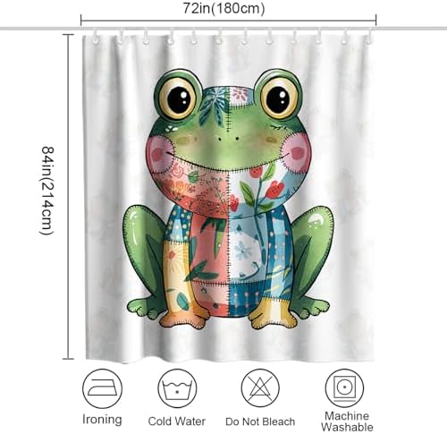 Cute Kids Shower Curtain Set for Toddlers Boho Frog Design
