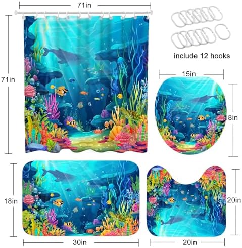 4pc Ocean shower curtain set kids