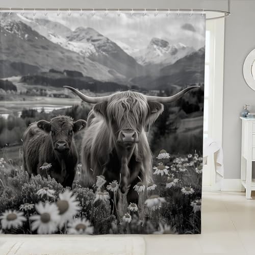 Jejeloiu Highland Cow Shower Curtain 72x78 Grey