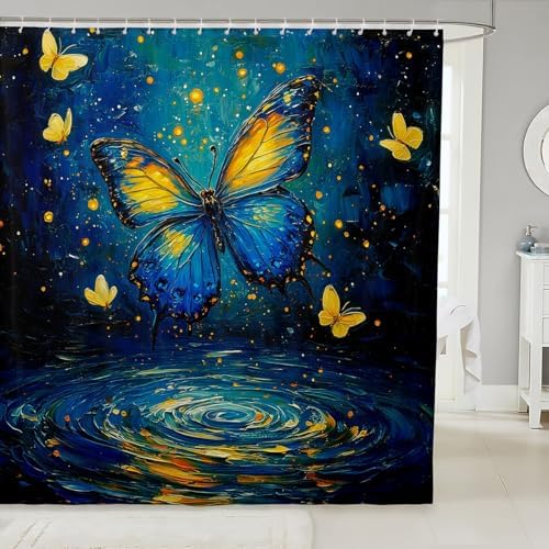 Feelyou Butterfly Bath Curtain 72x72 Inch Floral Design