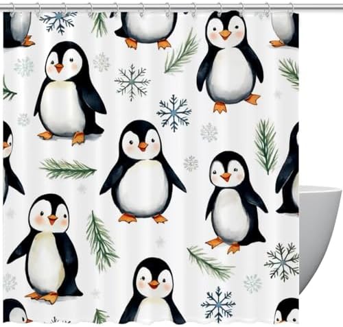 VAPOKFPlayful Penguins Branches Shower Curtain Set