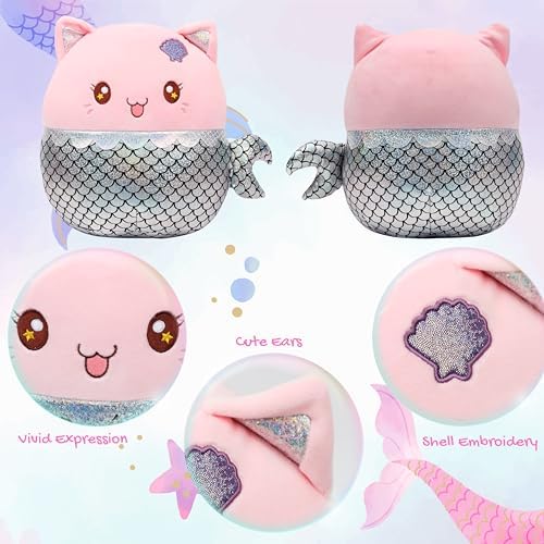 12 Mermaid Cat Plush Pillow - Soft Cuddly