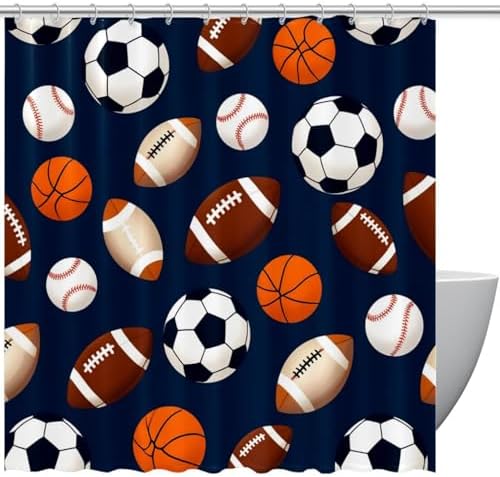 VAPOKF Basketball Baseball Rugby Football Shower Curtain Set 60x72 inches Waterproof Durable