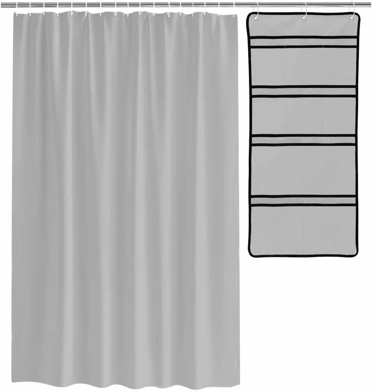 EZON-CH 36x78 stainless shower curtain set with hanging organizer Charcoal Gray