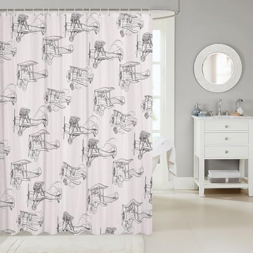 Manfei Retro Airplane Shower Curtain 72x78 Set