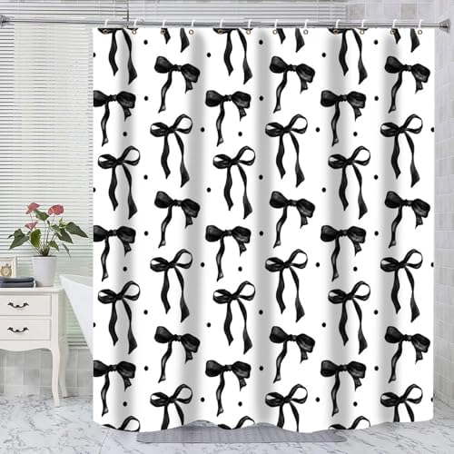 Adorable Black and White Bow Shower Curtain