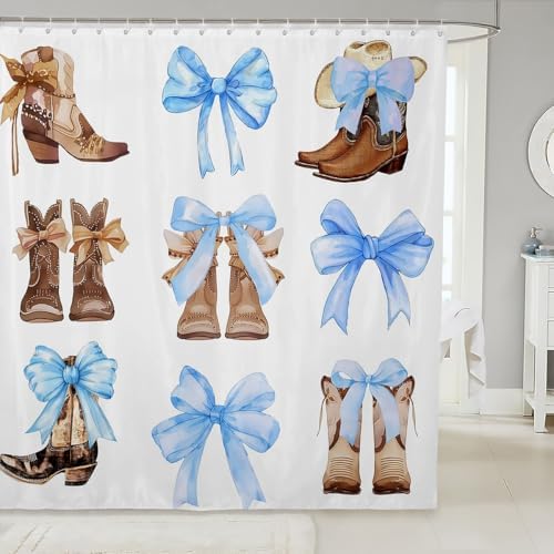 Feelyou Bowknot Shower Curtain Set 72x72 Western Decor Pale Blue
