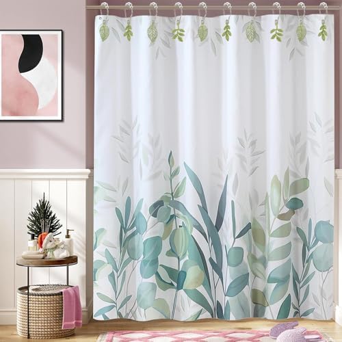 Elegant Leaf Shower curtain hooks - Green Metal Rustproof Set of 12