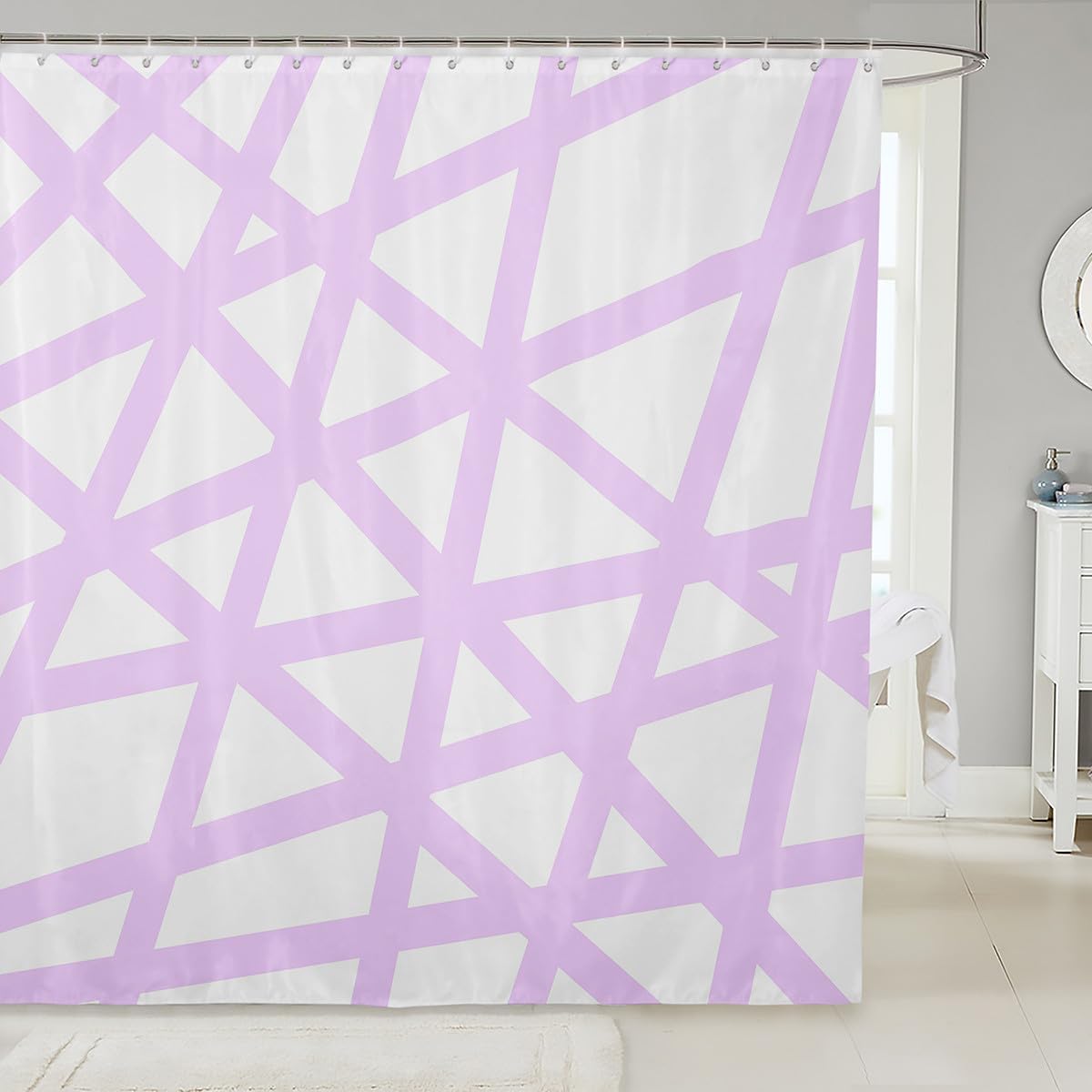 Manfei White Purple Showers Bath Curtain Set for Travel Home