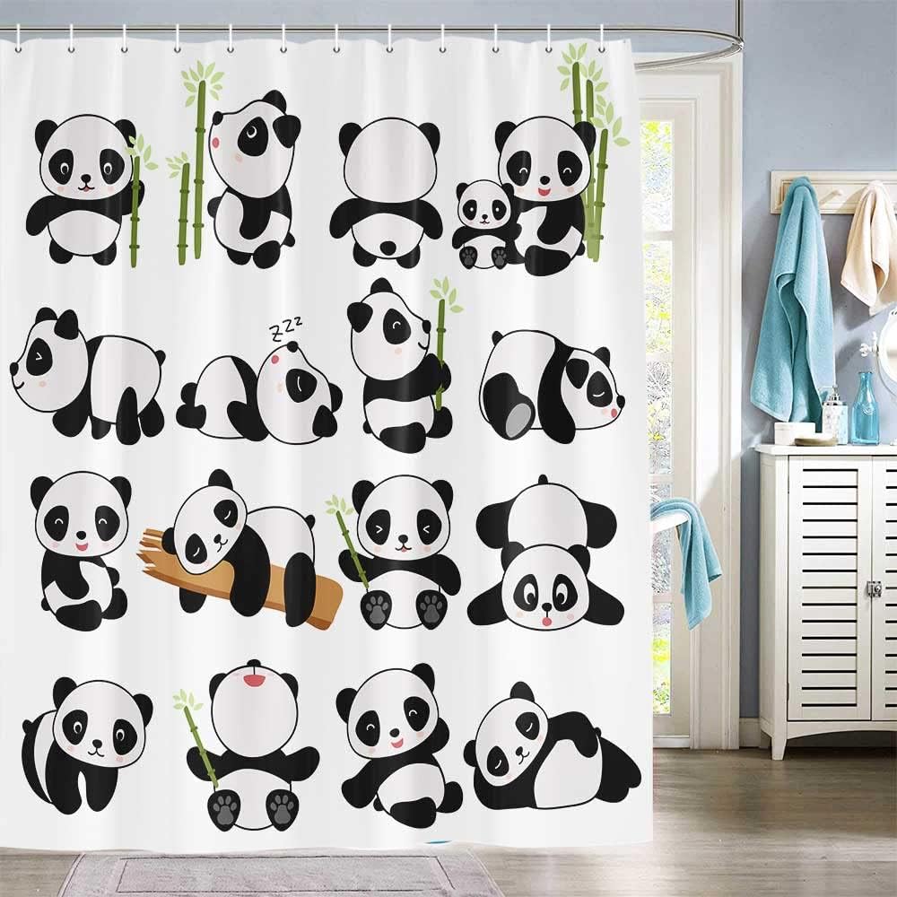 Cute Panda Bathroom Shower Curtain Set