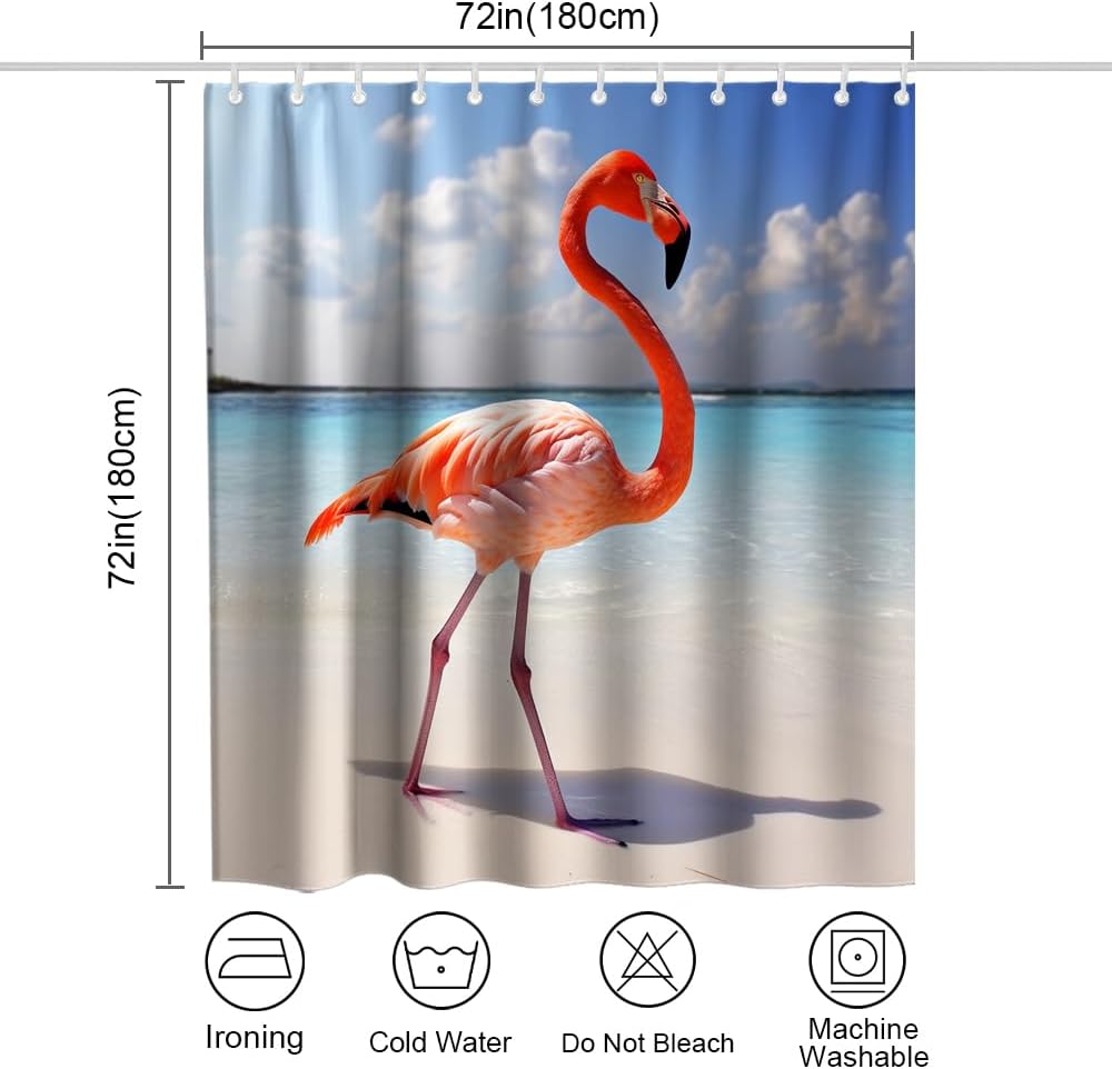 Natural Flamingo Bathroom Curtains