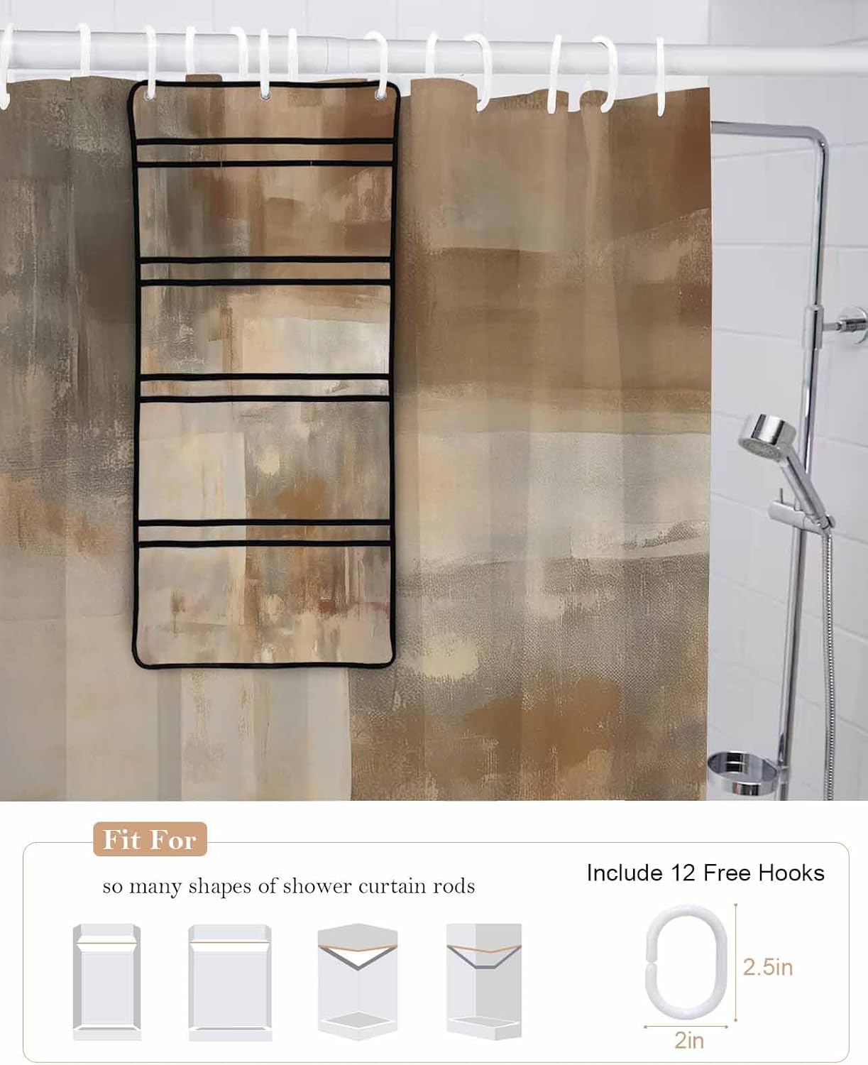 Waterproof Shower Curtain Organizer - 48x72 Brown
